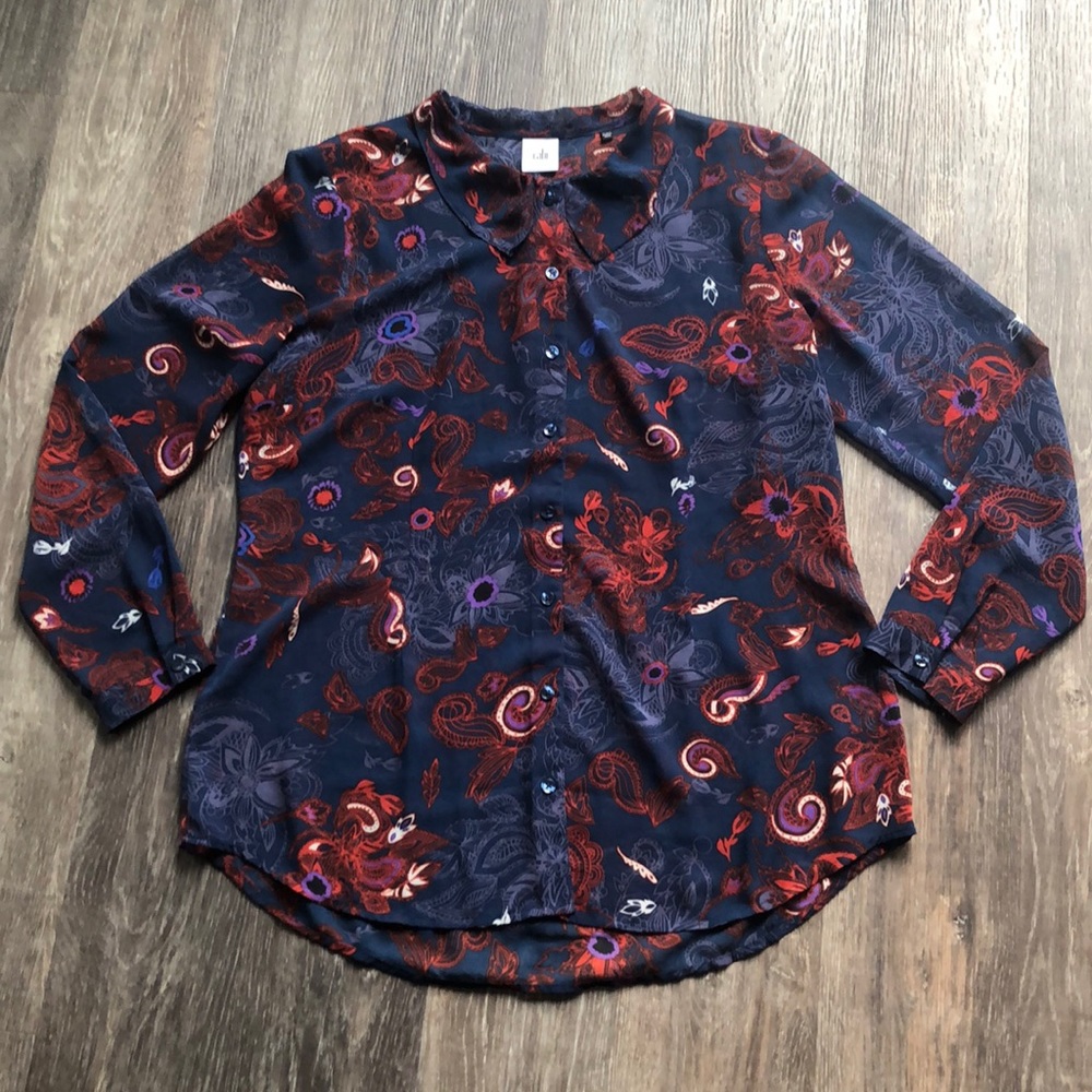 Women’s Cabi Sheer Long Sleeve Blouse Sz L
